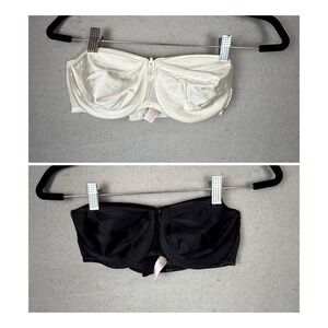 Curvation Set Of 2 White Black Satin Stay Up Strapless Bras Underwire 38C